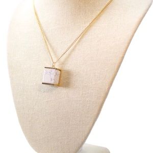 Square faux marble stone pendant necklace